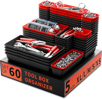 [60 PCS Upgraded] FLYVOLE Tool Box Organizer Tray, Toolbox Desk Drawer Organizer, Tool Box Tray, Toolbox Organization Storage for Rolling Tool Chest (60 PCS)