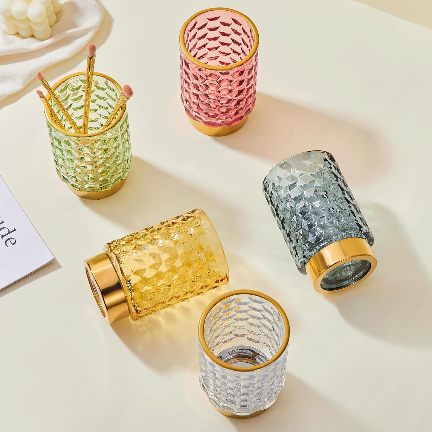 Makeup Brush Holder Organizer,Toothbrush Holders,Desk Pen Pencil Holder,Multifunctional Vintage Glass Brush Cup（A46-6-US）