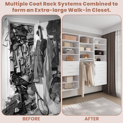 4-Drawer Stackable Storage Organizer Unit for Closet, Modular Wood Closet Storage Bins with Drawers, Closet She-lf Organizer Basket for Hanging Clothes, Wood, 25.5"W