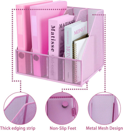 Desk Organizers, Metal Magazine File Holder with 5 Vertical Compartments Rack Binder File Organizer for Office Supplies, Home Workspace - Black