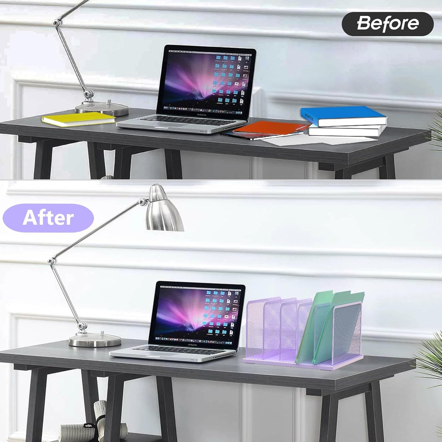 Kuntine.B Desk File Organizer 5 Sections Upright Mesh Desktop Organizer File Sorter Office Organization File Holder for Home, Office & Classroom