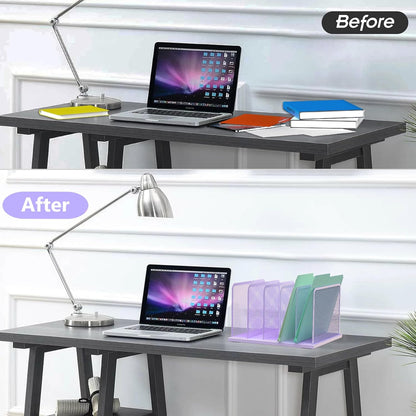 Kuntine.B Desk File Organizer 5 Sections Upright Mesh Desktop Organizer File Sorter Office Organization File Holder for Home, Office & Classroom