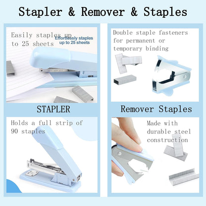 Gold Desk Accessories, Office Desk Organizers and Accessories 360°Pen Holder Acrylic Stapler Set, Phone Holder, Ballpoint Pen, Scissor, Binder Clips, Ruler, Transparent Glue, Sticky Note and Staples.