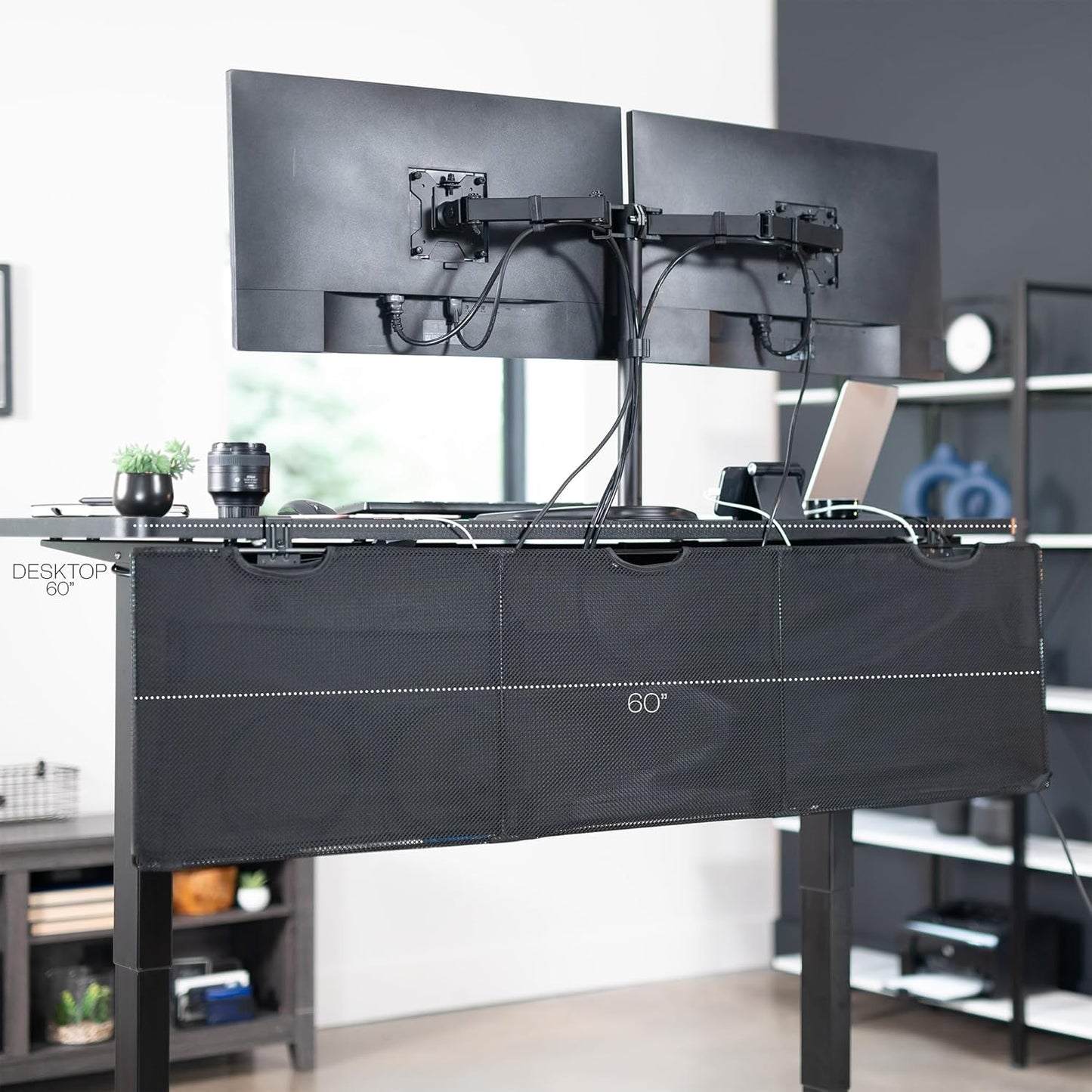 VIVO 48 Inch Clamp-on Privacy and Cable Management Organizer Sleeve, Wire Hider Kit Panel System, Desk Skirt, Black, DESK-SKIRT-48P