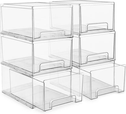 Sorbus Small Clear Stackable Storage Drawers – 4-Pack Plastic Organizer Bins with Handles – Stackable Pull-Out Storage Drawers for Closet, Pantry, Office, Bathroom, Craft, and Toy Organization