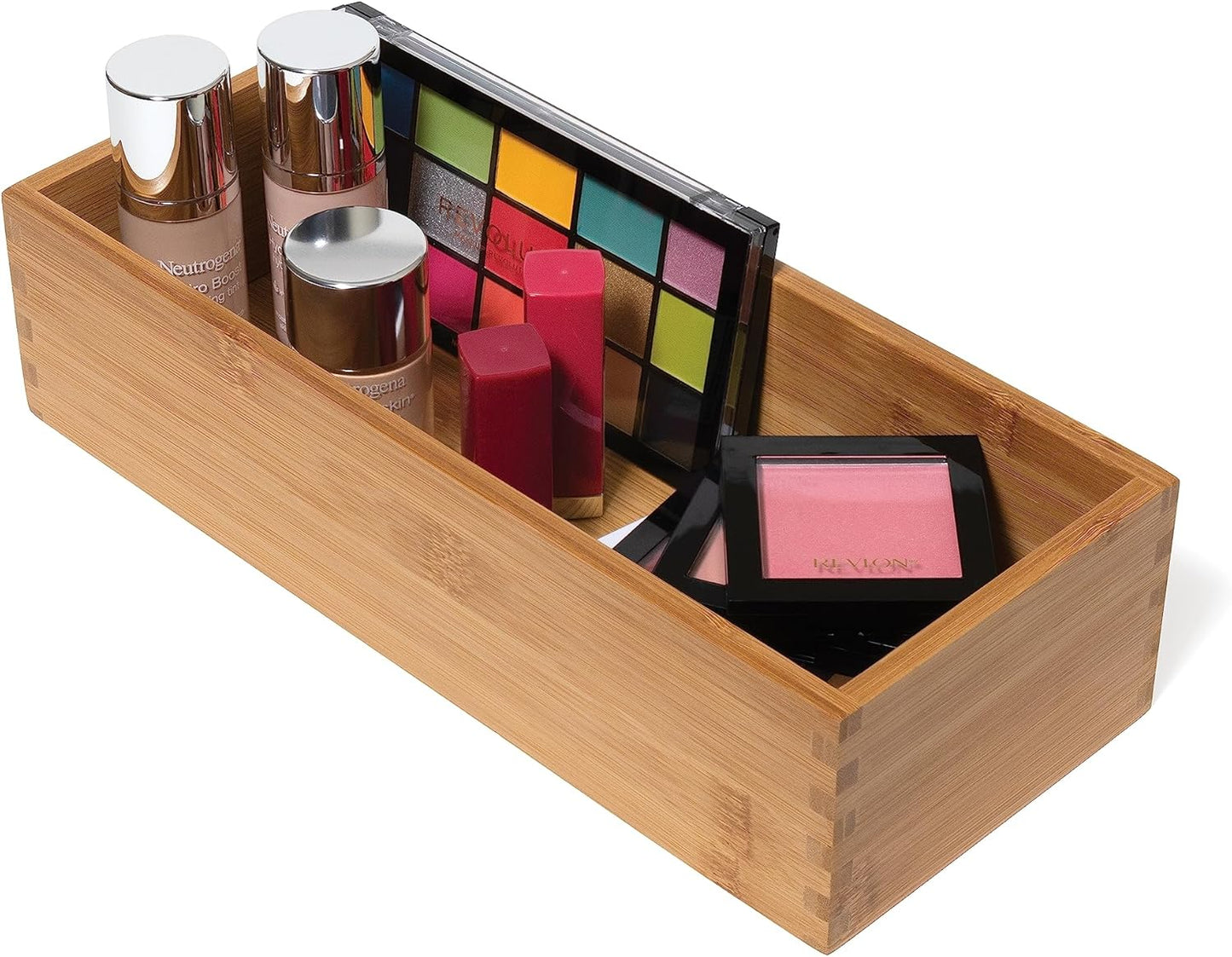 Lipper International Bamboo Wood Utensil Holder Storage Box for Cooking Tools, Makeup, or Office Supplies, 4" x 9 1/4" x 3"