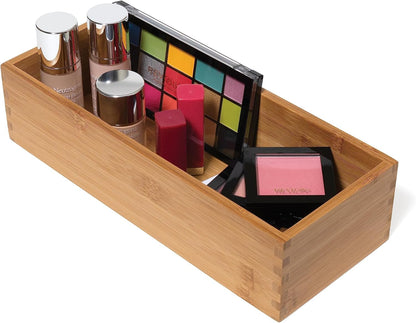 Lipper International Bamboo Wood Utensil Holder Storage Box for Cooking Tools, Makeup, or Office Supplies, 4" x 9 1/4" x 3"
