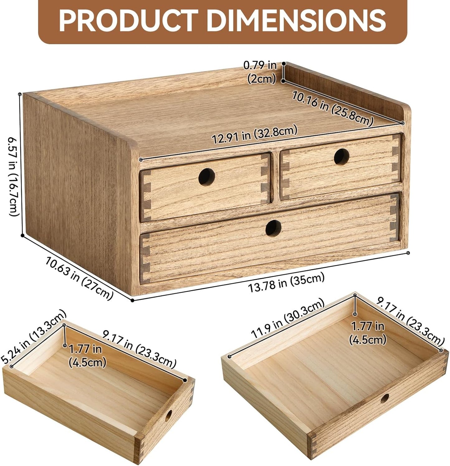 KIRIGEN Wooden Desktop Organizer Paper Storage Letter Tray File Sorter - Desk Rack Magazine File Dividers Holders for Home Office Accessories Wood Desk Cabinet with 3 Layer Trays Natural(3KWJG-NA)