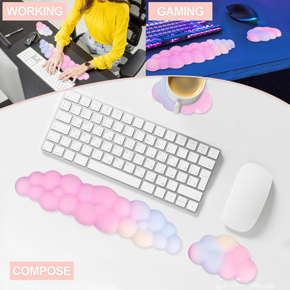 Cloud Wrist Rest Set for Keyboard and Mouse, Includes Cute Coaster, with Computers and Laptops（Purple Star Set）