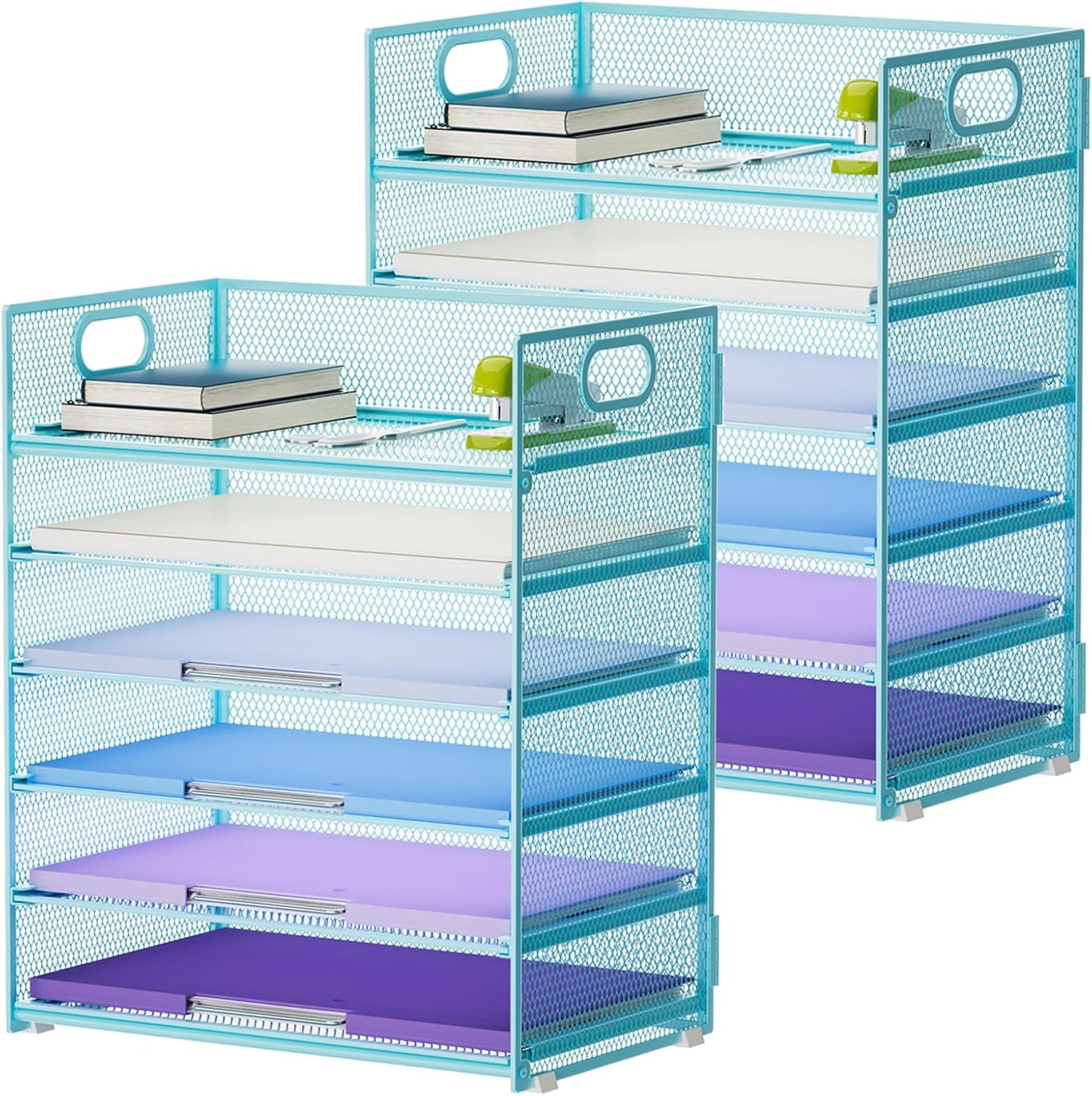 Marbrasse 6 Tier Paper Organizer Letter Tray - Mesh Desk File Organizer with Handle, Paper Sorter Organizer for Letter/A4 Office File Folder Holder - Black