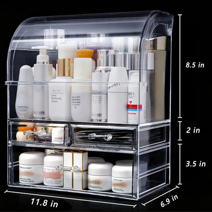 Clear Large Acrylic Makeup Organizer With Lid Cosmetic Storage Drawers Portable Makeup Organizers Dustproof And Waterproof Box For Women