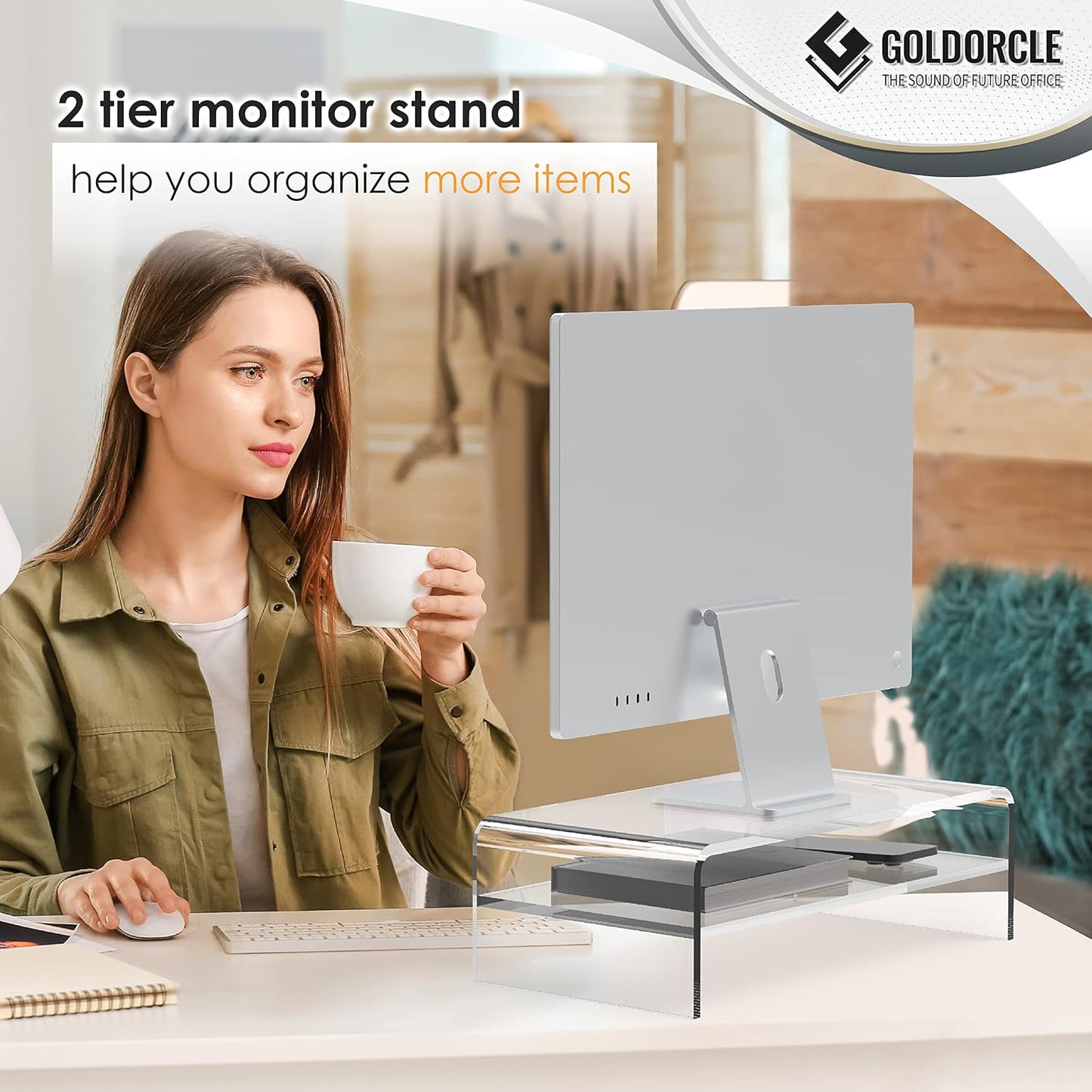 Acrylic Monitor Stand Riser Clear Computer Monitor Stand for Laptop PC Printer Computer Riser Acrylic Tray