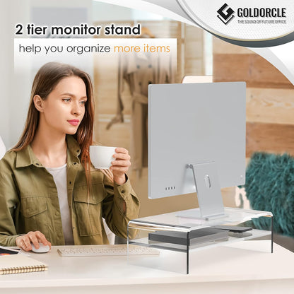 Acrylic Monitor Stand Riser Clear Computer Monitor Stand for Laptop PC Printer Computer Riser Acrylic Tray