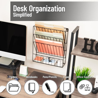 Mind Reader 5-Pocket Vertical File Storage, Desktop Organizer, Wall Mount, Office, Metal Mesh, Pink