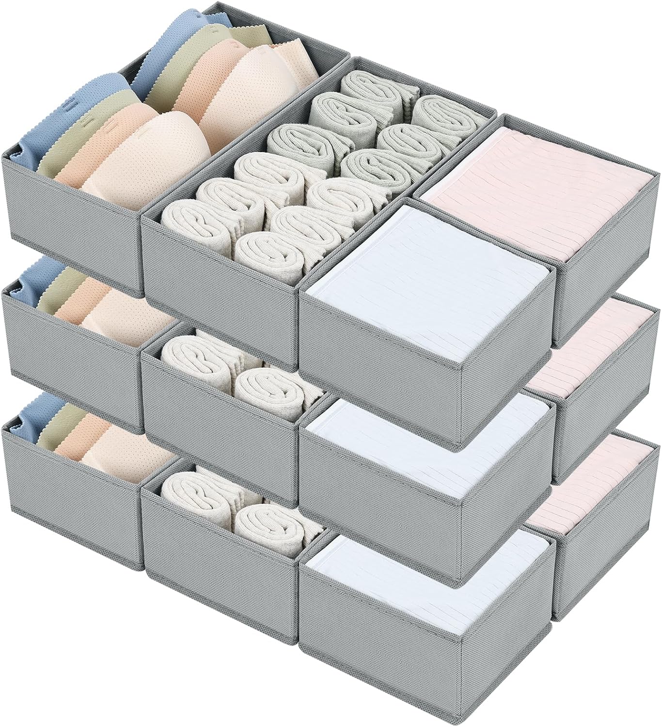 DIMJ Drawer Organizers Clothes, Dresser Organizer Bins for Baby Clothes,Underwear and Sock, Fabric Closet Organization and Storage Boxs, Drawer Dividers for Nursery, Clothing, Tie - 4 Pack, Beige