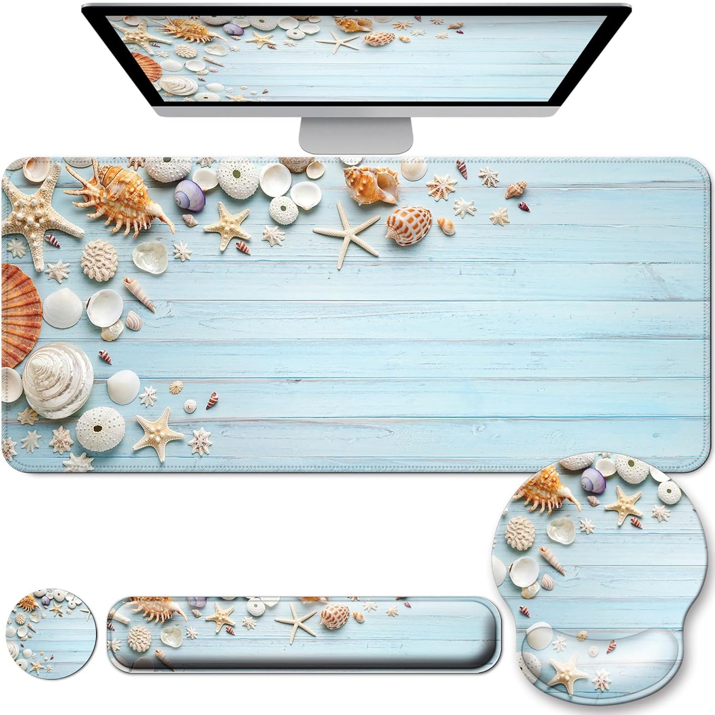 Desk Mat Set + Keyboard and Mouse Pad with Wrist Rest Support,4-in-1 Large Mousepad Computer Mats for Desktop Home & Office-Purple Butterflies