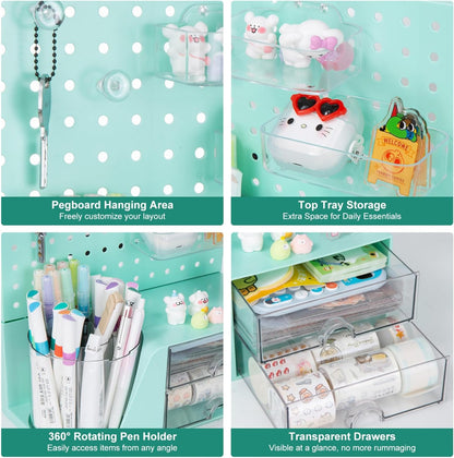 Comix 360° Rotating Pen Holder for Desk, Cute Pencil Holder Pen Organizer, Beige Acrylic Pencil Cup Caddy with 5 Slots for Home School Office Supplies