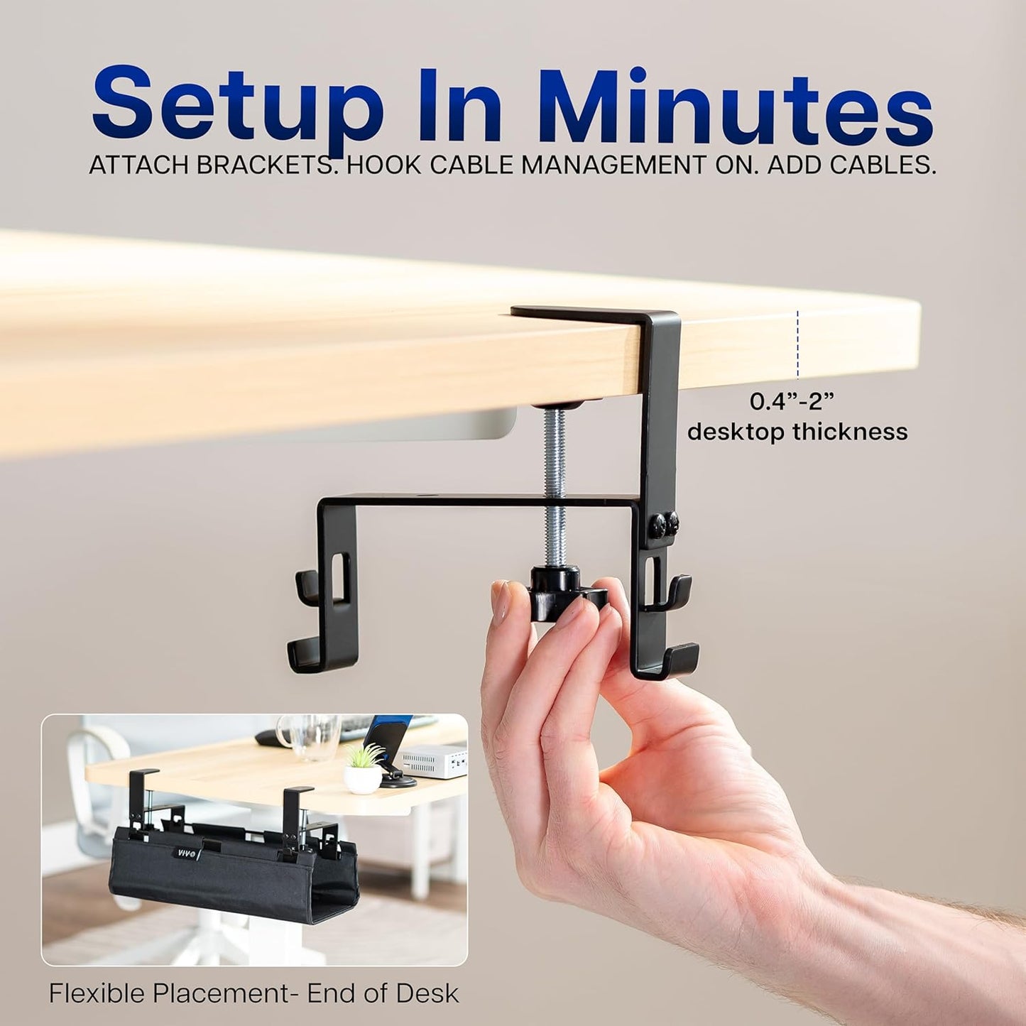 VIVO Clamp-on Under Desk 31 inch Fabric Cable Management Tray, Wire Concealer, Power Strip Storage, Workspace Organization, Easy Fold Down Access, Black, DESK-AC31F-C