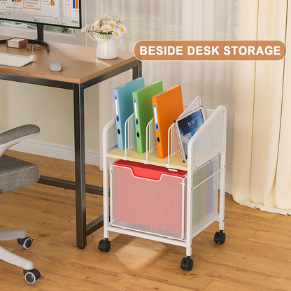 Tiaoheka Rolling File Cabinet with Adjustable Dividers, Vertical Filing Cabinet with Storage Drawer on Lockable Wheels, Hanging File Organizer Beside Under Desk for Office, Home（Patent Pending）