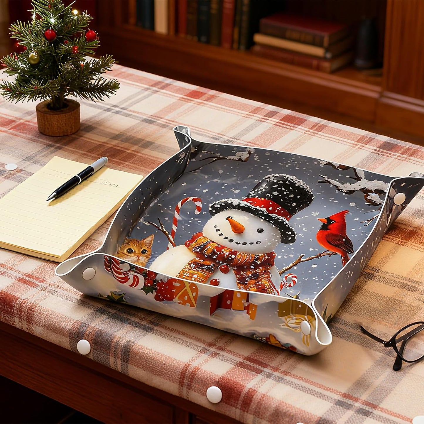 Tray Leather Valet Tray Forest Tree Reindeer Catchall Trays Key Organizer Night Stand Organizer Bedside Vanity Trays Decor for Entryway Table