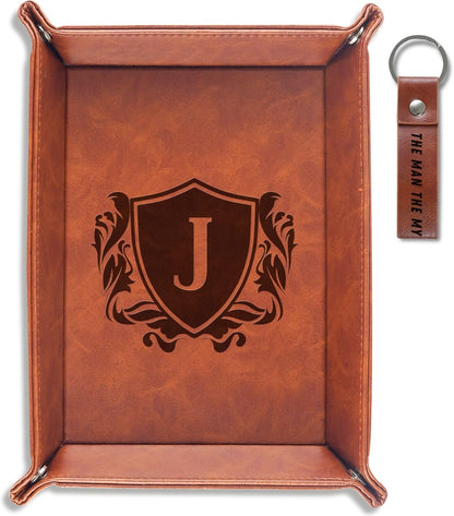 INNObeta Initial Valet Tray, Desktop Storage Organizer, PU Leather Bedside Tray Key Coin Holder, Personalised Gifts for Men, Birthday, Christmas, Letter S