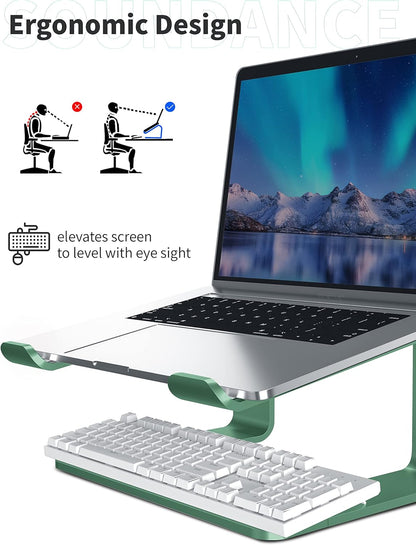 SOUNDANCE Laptop Stand, Aluminum Computer Riser, Ergonomic Laptops Elevator for Desk, Metal Holder Compatible with 10 to 15.6 Inches Notebook Computer, Silver
