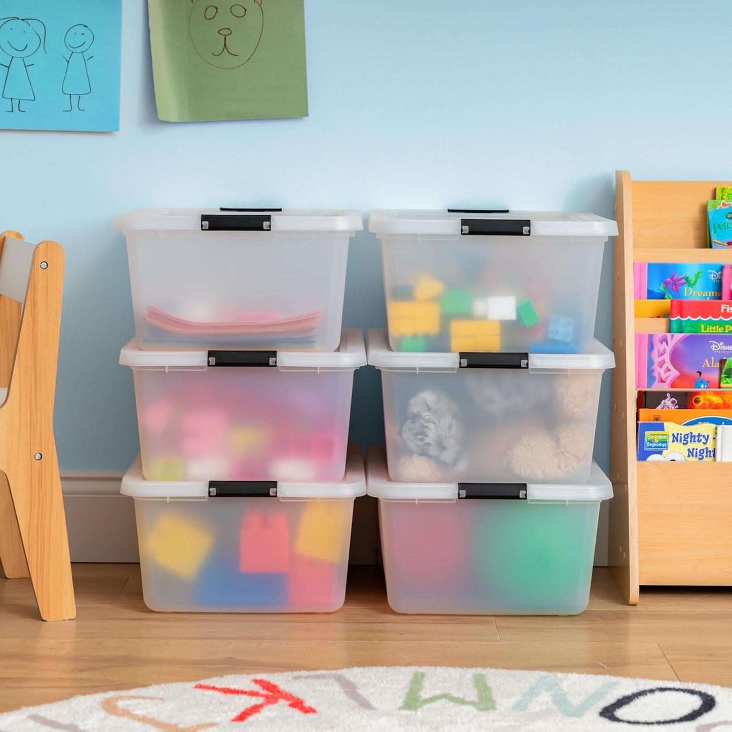 IRIS USA 18 QT Clear Storage Organizer with Removable Dividers, Stackable Plastic Storage Box with Lid, Modular Container for Crafts, Tools, Office & Pantry Organization