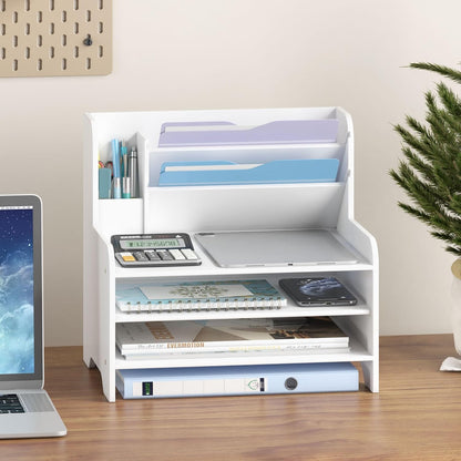 Desk File Organizer 4-Tier Desktop Paper Mail Organizer Document Holder for Home Office Supplies, Office Desk Accessories & Workspace (Nature)