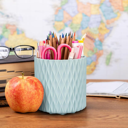 Pencil Holder - 360° Rotation, 5 Slot Desk Supplies For Women Office Aesthetic. Pen Holder For Office&School, Desk Accessories(Blue)