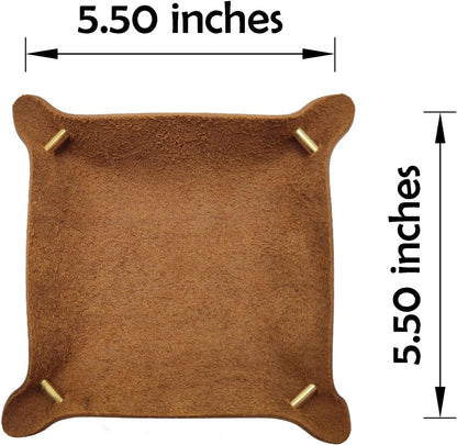 Leather Valet Tray Entryway Catchcall Tray Nightstand Organizer Storage for Wallets Watches Keys Holder Dish Bowl Coins Office Desk Accessory (Antique Brown-Oil Wax Leather).