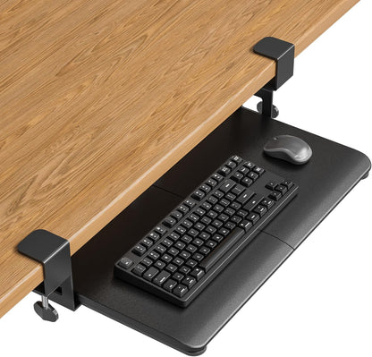 BONTEC KMT01 Under Desk Keyboard Tray, Pull-Out Keyboard & Mouse Platform with C-Clamp, 25.6 x 11.8 in Space-Saving Ergonomic Slide-Out Drawer, Black