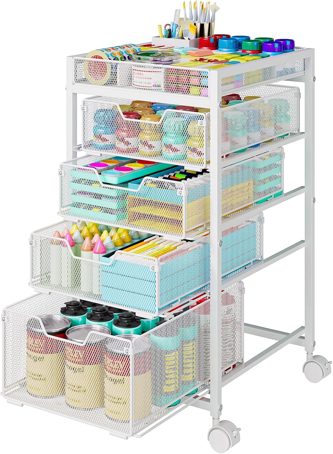 Rolling Utility Cart with 3 Drawers, Craft Organizer and Storage with DIY Divider, Lockable Wheels, Multi-Functional Storage for Art Supplies, Store for Brushes & Paints & Small Parts(Patent Pending)