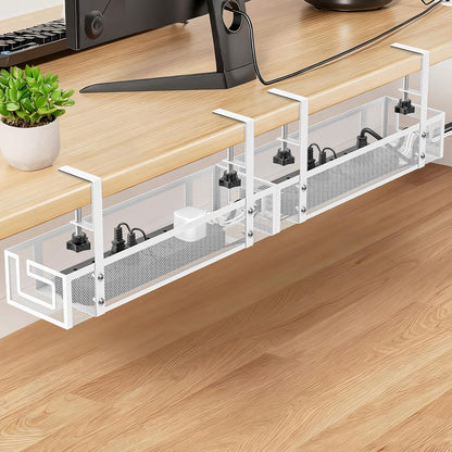Under Desk Cable Management Tray, GZOKMOG 15.75" No Drill Cable Management Under Desk, Heavy Duty Metal Cord Organizer, Home Office Wire Management for Standing/Gaming Desk, 1 Pack Black
