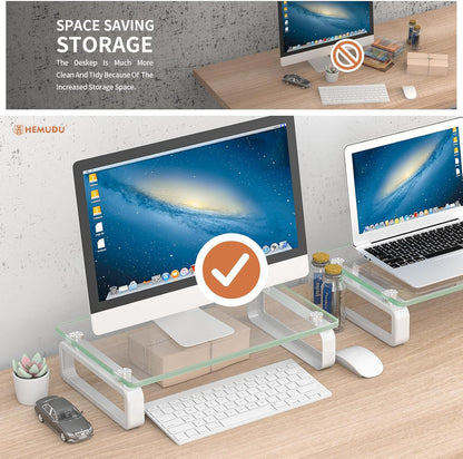 Hemudu Dual Monitor Stand, Computer Monitor Stand, Desktop Organizer, Monitor Stand Riser for PC, Computer, Laptop Clear HD02T-301