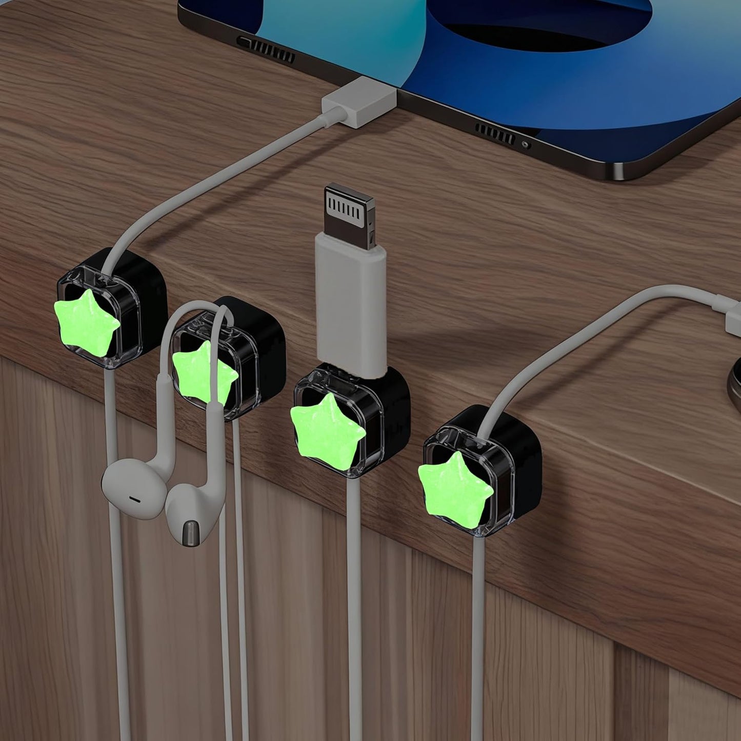 9Pack Magnetic Cable Clips for Nightstand, Adhesive Night-Glowing Cord Holder Organizer for Office Home Desk Wall Car (Star Cat Strawberry)