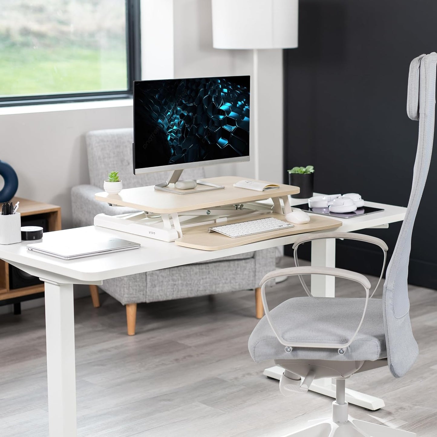VIVO 26 inch Desk Converter, K Series, Height Adjustable Sit to Stand Riser, Dual Monitor and Laptop Workstation with Keyboard Tray, Black, DESK-V026KB