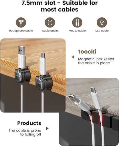 6 Pack Magnetic Cable Clips – Cord Organizer & Holder, Toocki Adhesive Cable Management, Wire Holder for USB Charging Cables, Ideal for Home, Office, Car, Desk, and Nightstand-Purple
