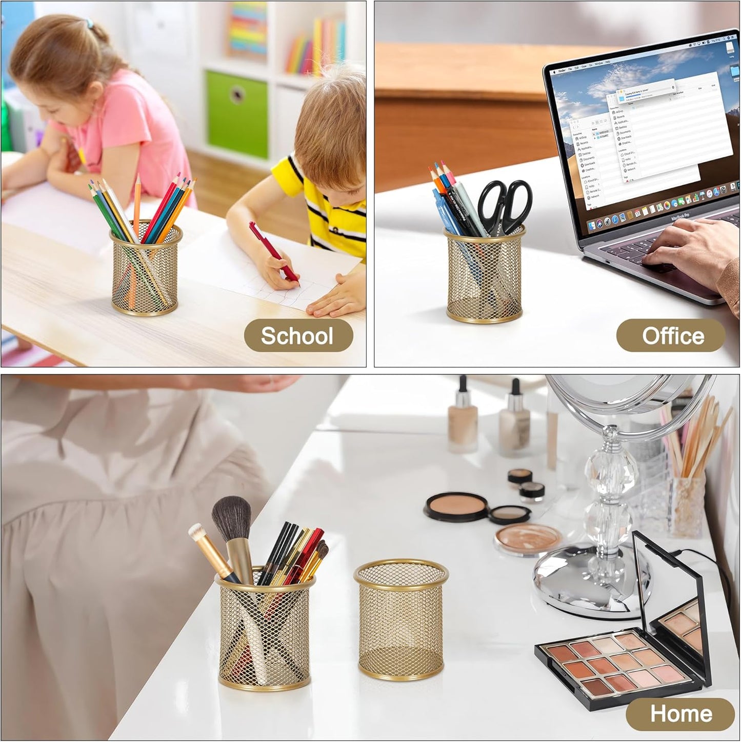 EasyPAG Pencil Holder for Desk, 2 Pack Metal Pen Organizer, Mesh Pencil Cup Organizer for Home, Office, Classroom, School, Black