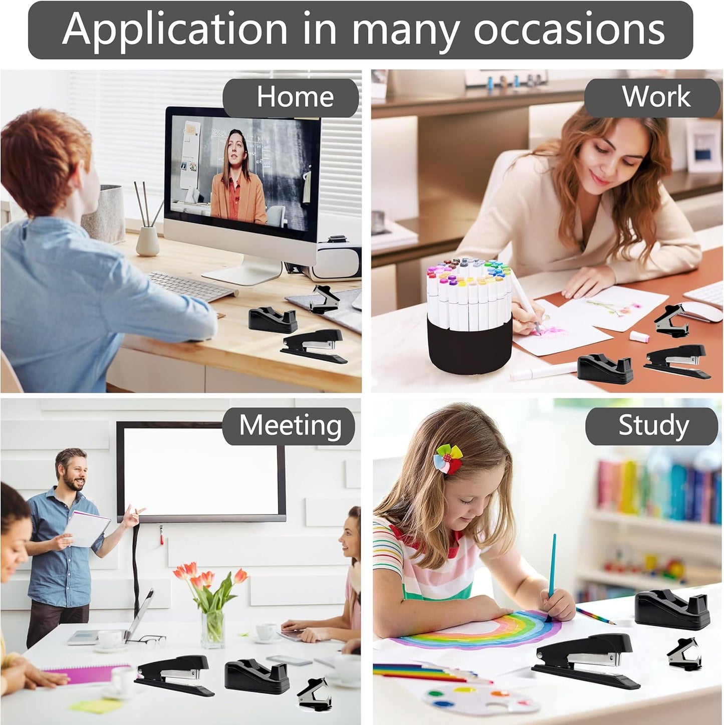 Gold Desk Accessories, Office Desk Organizers and Accessories 360°Pen Holder Acrylic Stapler Set, Phone Holder, Ballpoint Pen, Scissor, Binder Clips, Ruler, Transparent Glue, Sticky Note and Staples.