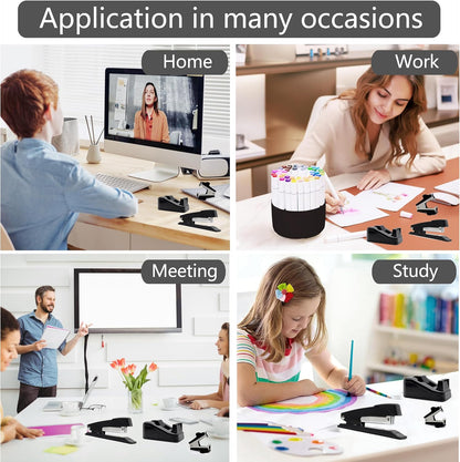 Gold Desk Accessories, Office Desk Organizers and Accessories 360°Pen Holder Acrylic Stapler Set, Phone Holder, Ballpoint Pen, Scissor, Binder Clips, Ruler, Transparent Glue, Sticky Note and Staples.
