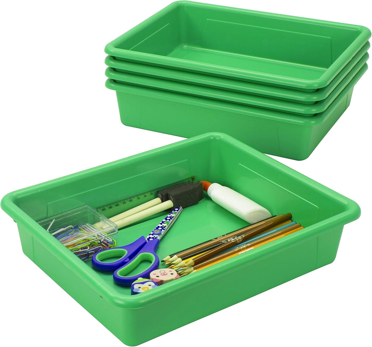 Storex Letter Size Flat Storage Tray – Organizer Bin for Classroom, Office and Home, Clear, 5-Pack (62531A05C), 10 x 13 x 3 Inches