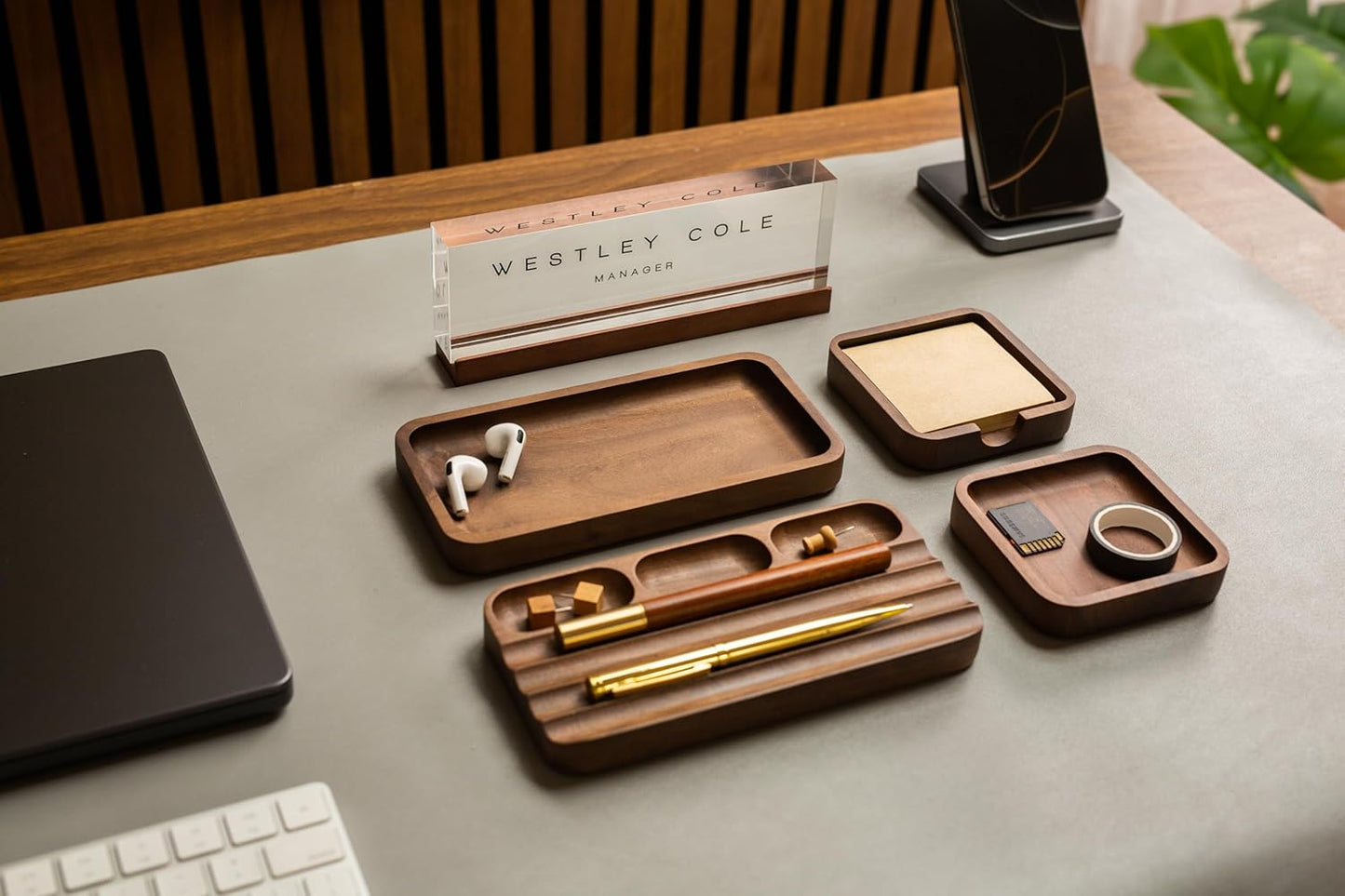 MUUJEE Wooden Desk Tray Organizer - 7.5 x 3.75 for Work Teacher Dad Wood Tray Work Minimalist Rustic