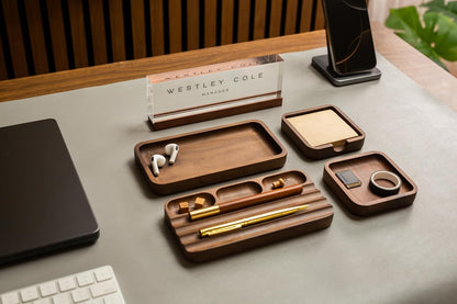 MUUJEE Wooden Desk Tray Organizer - 7.5 x 3.75 for Work Teacher Dad Wood Tray Work Minimalist Rustic