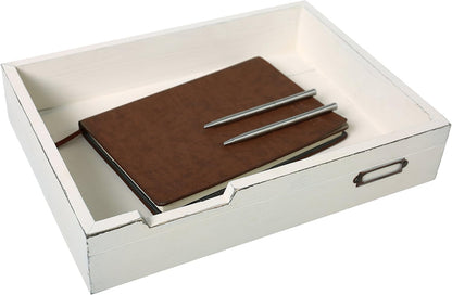 MyGift Distressed Brown Vintage Wood Paper Tray, Office Desktop Document, File Folder, Magazine Holder Tray