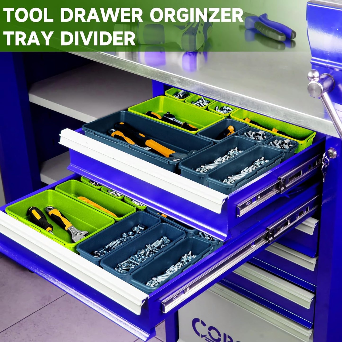 [60 PCS Upgraded] FLYVOLE Tool Box Organizer Tray, Toolbox Desk Drawer Organizer, Tool Box Tray, Toolbox Organization Storage for Rolling Tool Chest (60 PCS)
