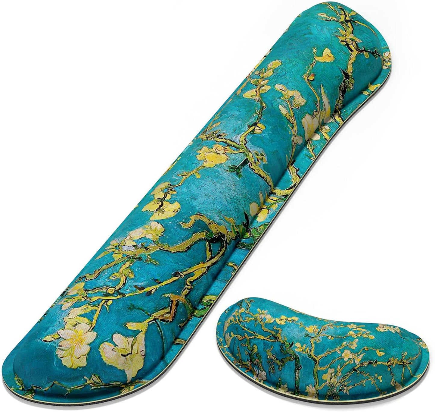 Dapesuom Enlarge Keyboard Wrist Rest, Memory Foam Wrist Cushion for Desk Mats Support, Cute Pain Relief Keyboard Mouse Pad Rests Set with Non-Slip Base for Gaming Laptop Office Computer, Green Leaf
