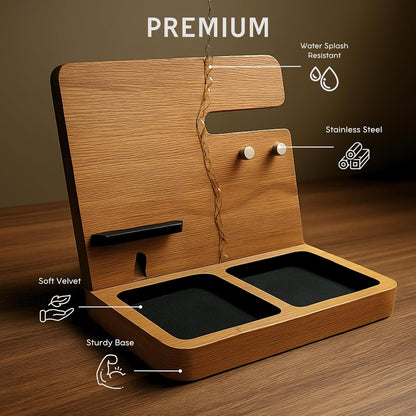 Namore Nightstand Organizer for Men – Wood Phone Docking Station & Bedside Valet Tray Organizer for Wallet, Watch & Keys – Unique Gifts for Men, Husband, Dad