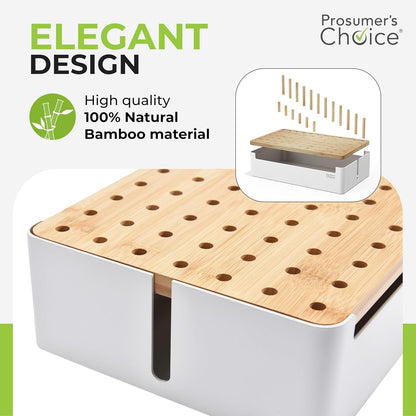 Prosumer's Choice Wooden Charging Station Organizer - 5-Port Base for Phones, Tablets and Laptops - Multi-Device Docking Station with Removable Divider Slots - Cord Box with Cable Management - Bamboo
