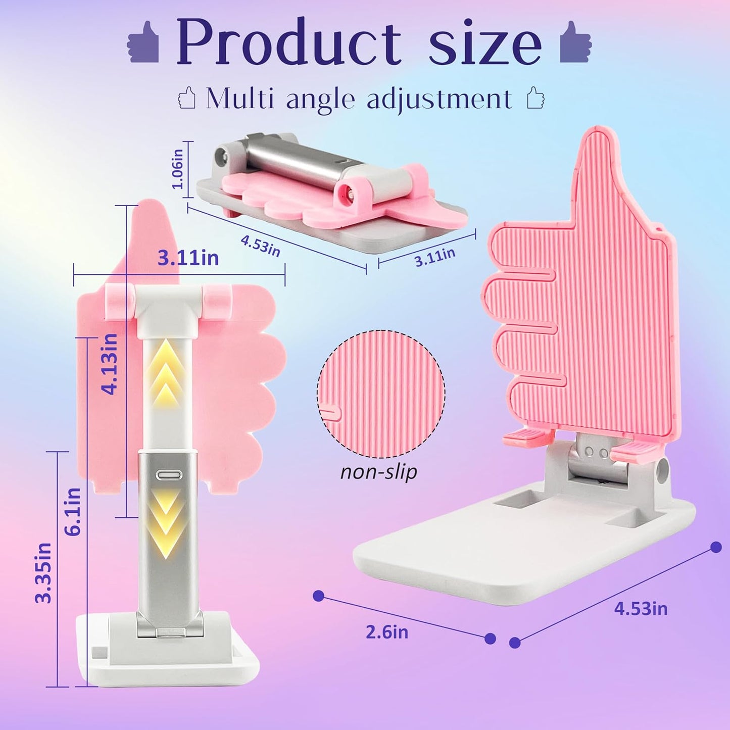 Mother's Day Foldable Cell Phone Stand Non-Slip,Thumbs Up Adjustable Phone Holder with Silicone，Portable Phone Stand for Desktop Compatible with All Mobile Phones (Pink)