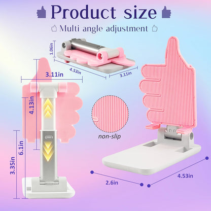 Mother's Day Foldable Cell Phone Stand Non-Slip,Thumbs Up Adjustable Phone Holder with Silicone，Portable Phone Stand for Desktop Compatible with All Mobile Phones (Pink)